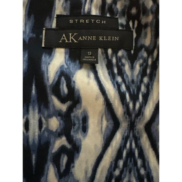 Anne Klein Dress Navy Sheath Cotton Stretch Square Neck Blue Abstract Print 12 - Picture 5 of 6